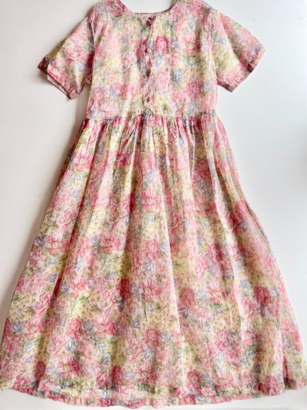 Vintage Girl's CORNELLOKI Pink Floral Cotton Organdy Maxi Dress, Size 9/10